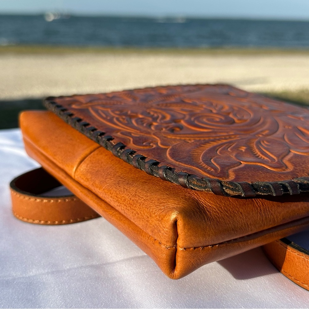 Tooled Leather Crossbody Bag - Tan - Picture 13 of 15